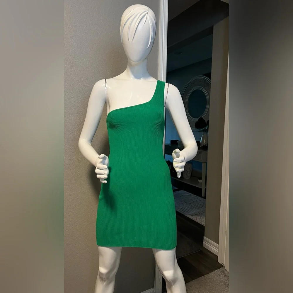 Babaton Vibrant Green One-Shoulder Dress size M - Picture 1 of 9